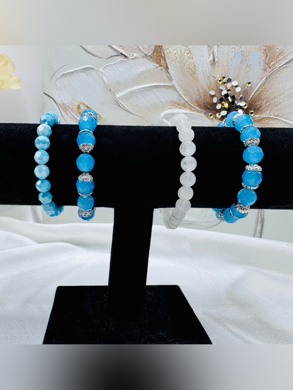Tropical Ocean Blue Theme beaded stretch bracelets
